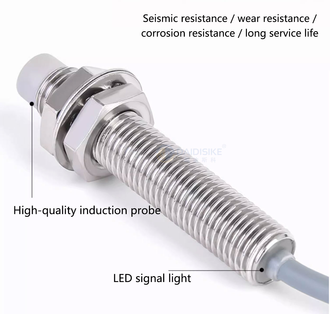 DAIDISIKE inductive metal proximity switch family, M8 to M30 cylindrical housings