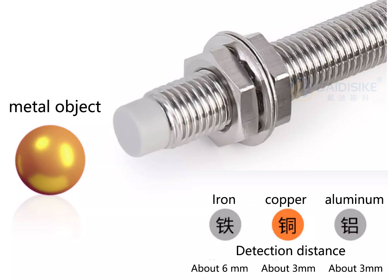 DAIDISIKE inductive proximity switch detecting a metal target on a machine fixture