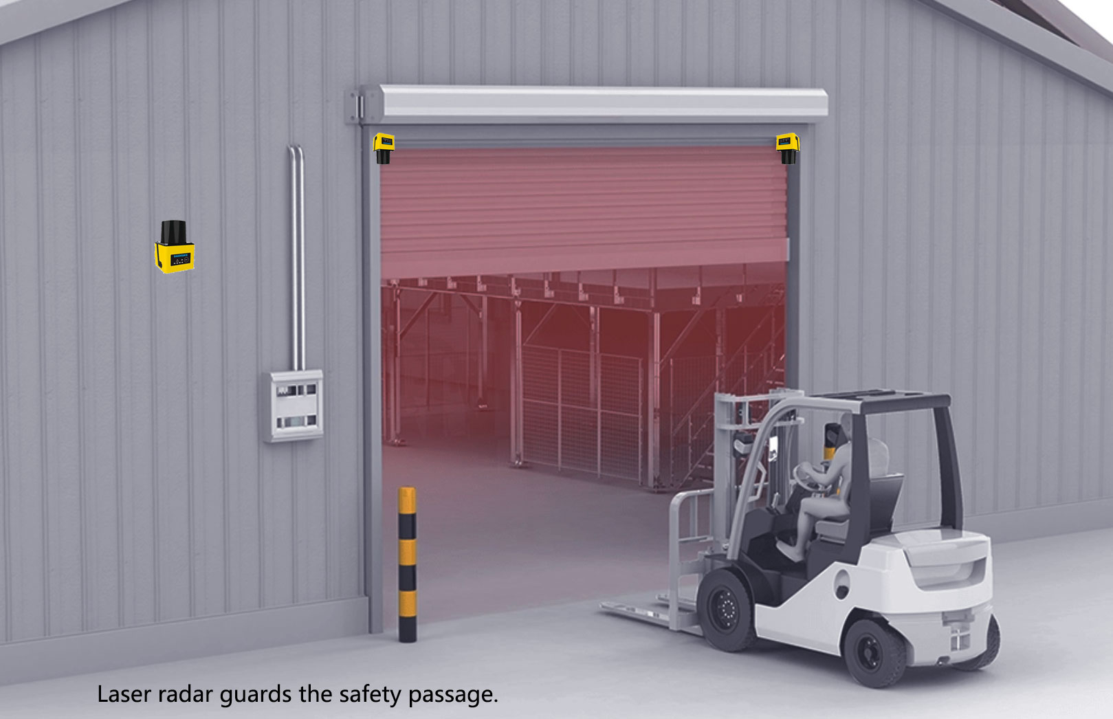 DAIDISIKE LiDAR guarding a vehicle lane underneath an overhead bridge crane in an industrial facility