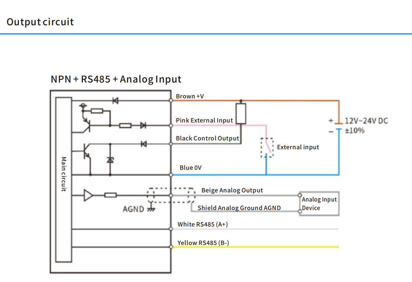 DDK NPN + Analog + RS485 Wiring Diagram
