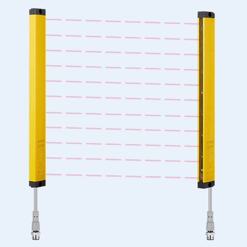 DQB safety light curtain through-beam pattern between emitter and receiver