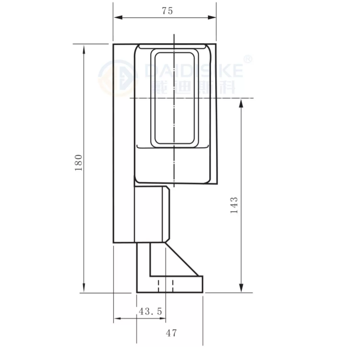 DK-SCZ-II housing dimension drawing, 180 mm height with mounting bracket
