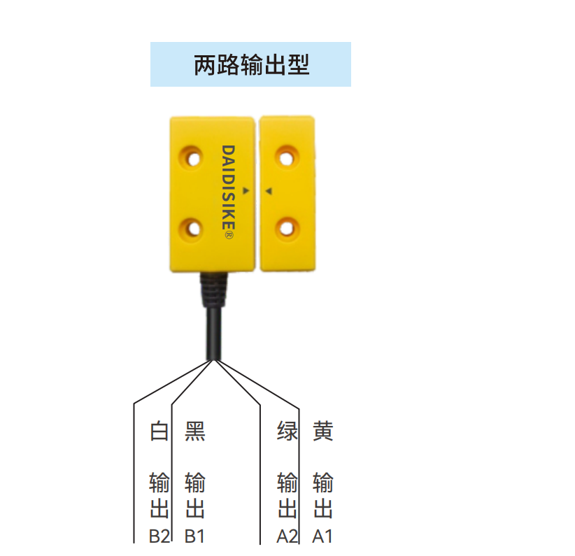 DX-C1 two-channel output version wiring — white/black outputs B2 B1 and green/yellow outputs A2 A1