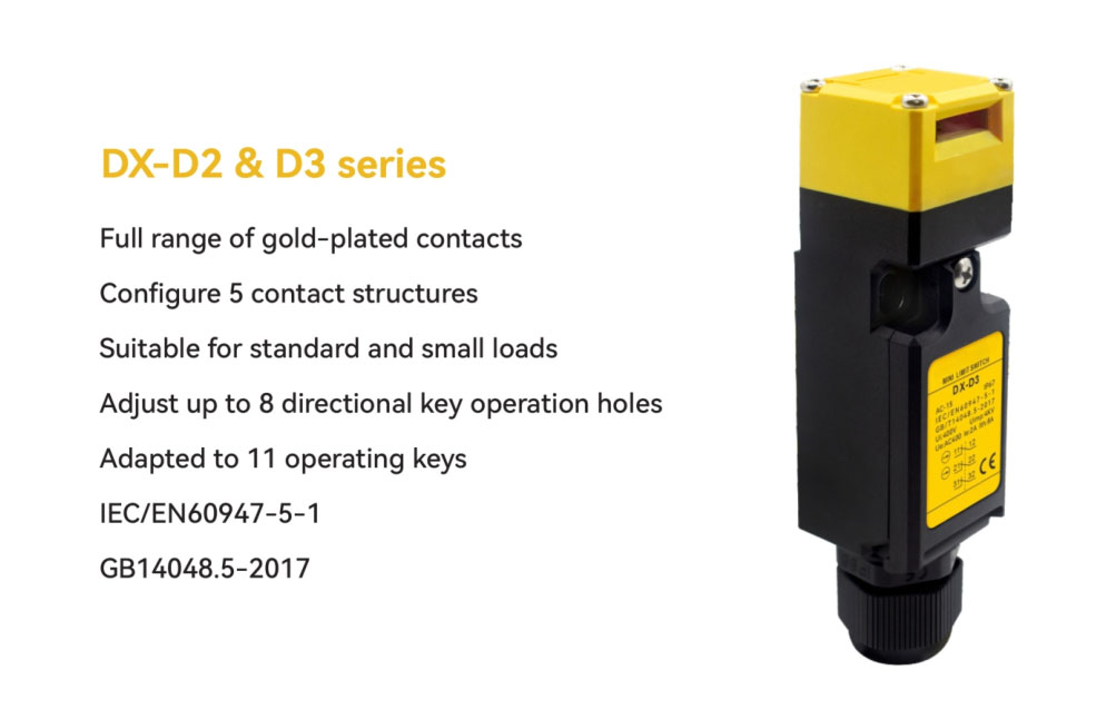 DX-D2 and DX-D3 series features — gold-plated contacts, 5 contact structures, 8 directional key holes, 11 operating keys