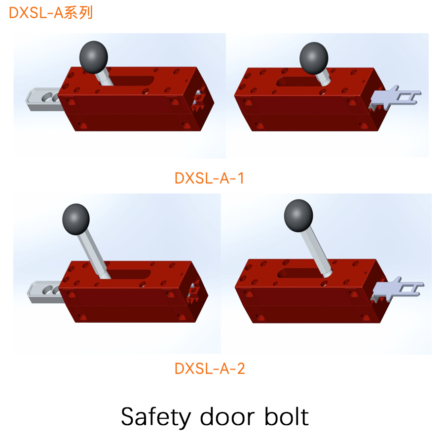 DXL-A series safety door bolt (catalog marking DXSL-A) — zinc-alloy slide bolt with handle, A-1 and A-2 variants