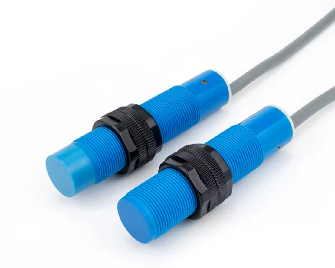 RS series blue ABS-housing capacitive proximity sensors with 2 m cables, flush and non-flush versions